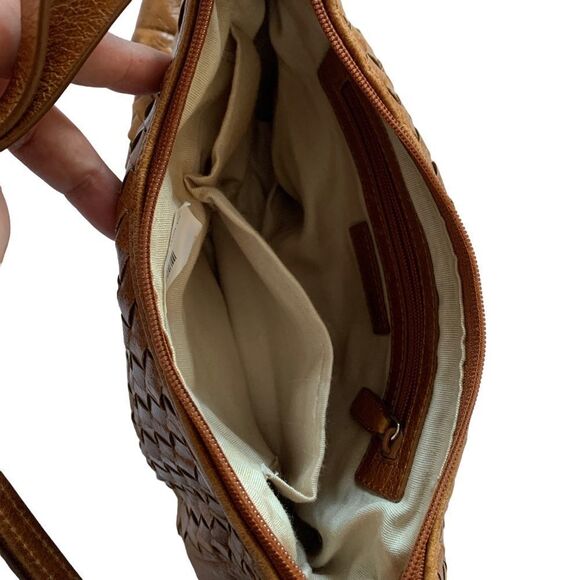 Woven Camel Cognac Color Genuine Leather Handbag‎ NWOT Mini Small Purse Bag - Picture 15 of 16